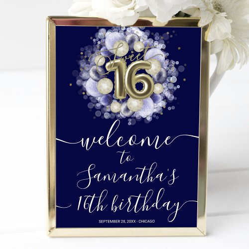 Gold Sweet 16 Bday Balloons Blue Welcome Sign