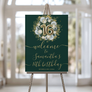 Gold Sweet 16 Bday Balloons Green Welcome Sign