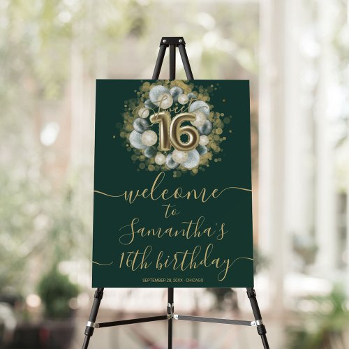 Gold Sweet 16 Bday Balloons Green Welcome Sign