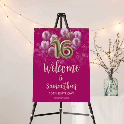 Gold Sweet 16 Bday Balloons Hot Pink Welcome Sign