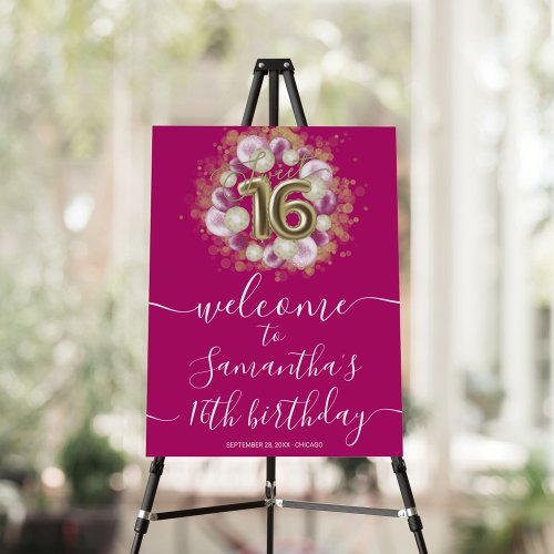 Gold Sweet 16 Bday Balloons Hot Pink Welcome Sign