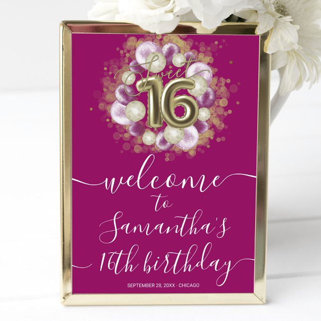 Gold Sweet 16 Bday Balloons Hot Pink Welcome Sign (Creator Uploaded)