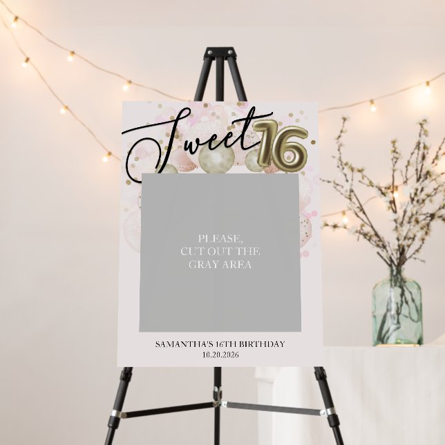 Gold Sweet 16 Bday Balloons Photo Prop Pink Foam Board (In Situ (Stand))