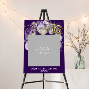 Gold Sweet 16 Bday Balloons Photo Prop Purple Foam Board