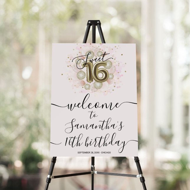 Gold Sweet 16 Bday Balloons Pink Welcome Sign (Creator Uploaded)