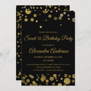 Gold Sweet 16 Birthday Party Gold Confetti Invitation