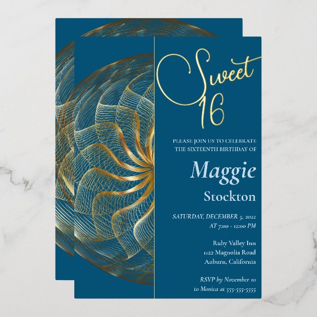 Gold Sweet 16 Invitation Foil Invitation (Front/Back)