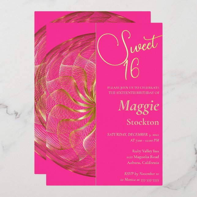 Gold Sweet 16 Invitation Foil Invitation (Front/Back)