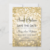 Gold Sweet 16 Save The Date Glitter Lights Invitation (Front)