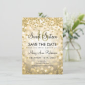 Gold Sweet 16 Save The Date Glitter Lights Invitation (Standing Front)