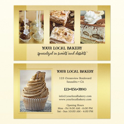 Gold Sweet Bakery Dessert Photo Business Card