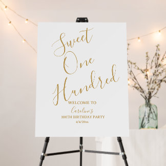 Gold Sweet One Hundred 100th Birthday Welcome Foam Board
