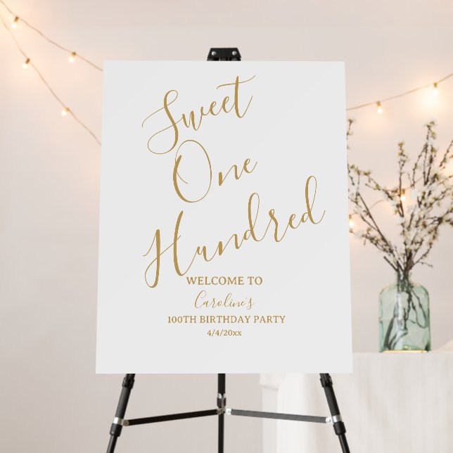 Gold Sweet One Hundred 100th Birthday Welcome  Foam Board (In Situ (Stand))