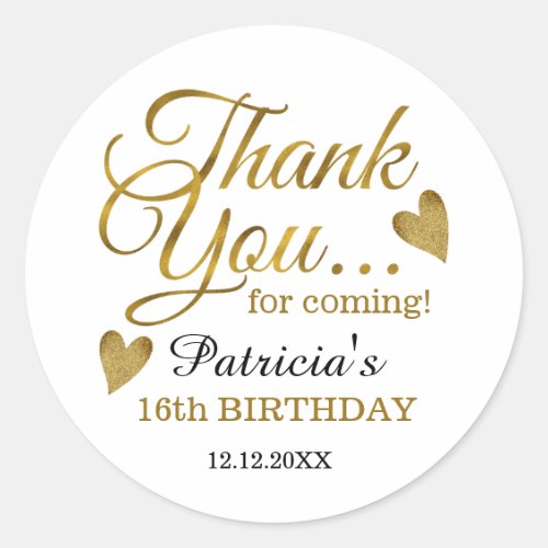 Gold Sweet Sixteen 16th Birthday Party Thank You