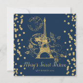 Gold Sweet Sixteen Paris Glitter Confetti Navy Blu Invitation (Back)