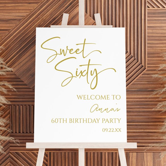 Gold Sweet Sixty 60th Birthday Party Welcome Sign (Creator Uploaded)