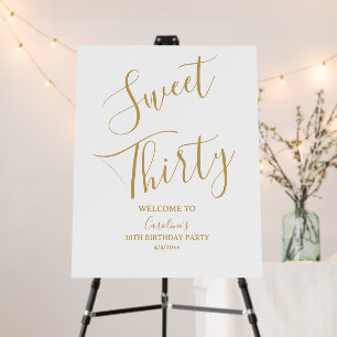Gold Sweet Thirty 30th Birthday Welcome Sign, 30th Foam Board