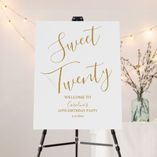 Gold Sweet Twenty 20th Birthday Welcome Sign, 20th Foam Board