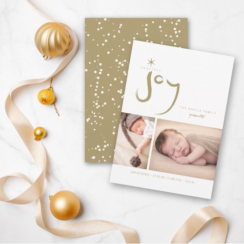 Gold Sweetest Joy Cute Baby First Christmas Photo Holiday Card