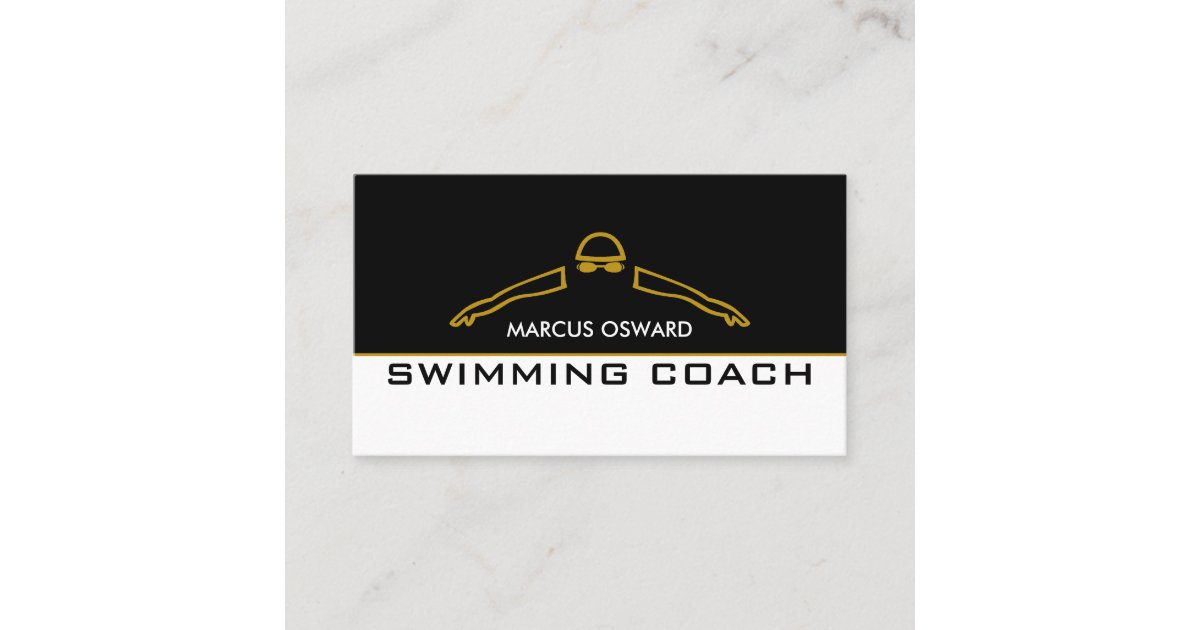 Gold Swimming Icon, Swimming Coach & Lifeguard Business Card | Zazzle