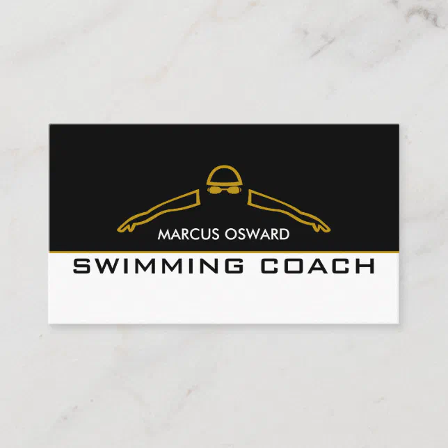 Gold Swimming Icon, Swimming Coach & Lifeguard Business Card | Zazzle