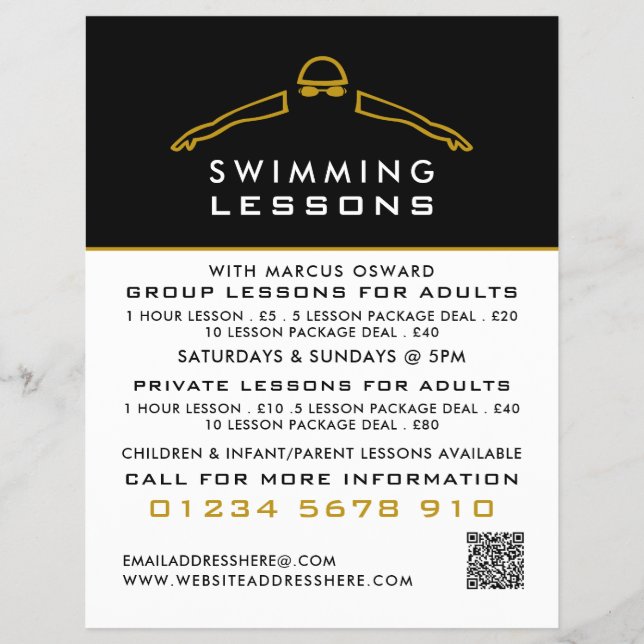 Gold Swimming Icon, Swimming Lesson Advertising Flyer (Front)