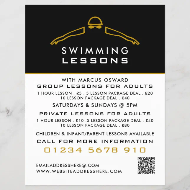 Gold Swimming Icon, Swimming Lesson Advertising Flyer | Zazzle