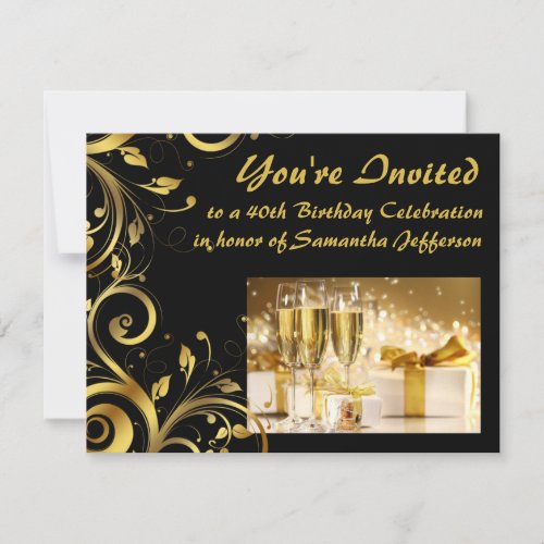 Gold Swirl 40th Birthday Invitations