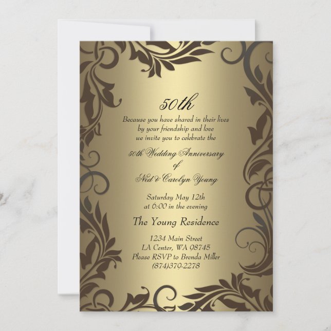 Gold Swirl 50th Wedding Anniversary Invitation (Front)