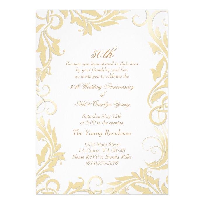 Gold Swirl 50th Wedding Anniversary Invitation