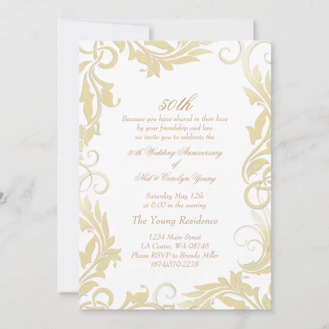 Gold Swirl 50th Wedding Anniversary Invitation | Zazzle