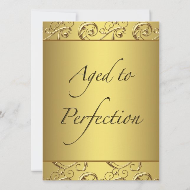 Gold Swirl Aged to Perfection Birthday Party Invitation (Front)
