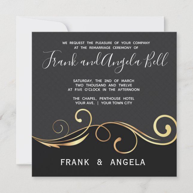 GOLD SWIRL AND SMOKY BLACK INVITATION (Front)