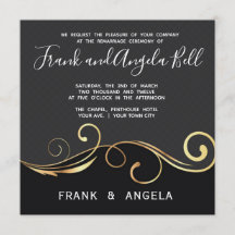 GOLD SWIRL AND SMOKY BLACK INVITATION