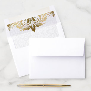 Gold Swirl And White Damask Envelope Liner
