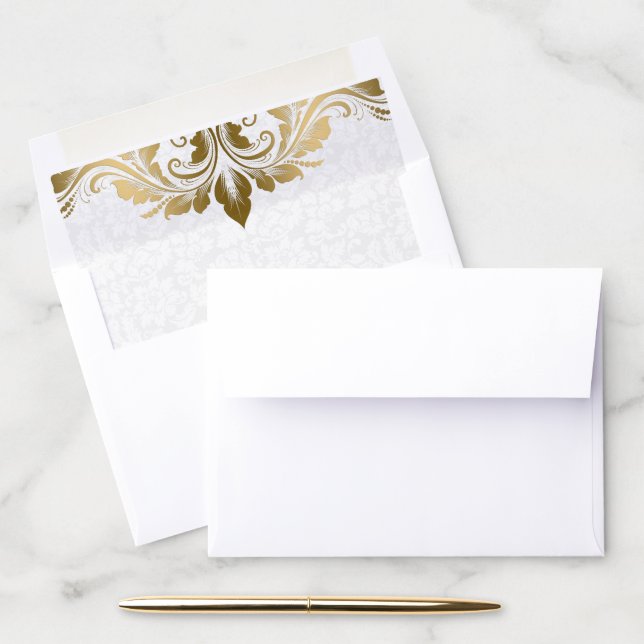 Gold Swirl And White Damask Envelope Liner (Desk)