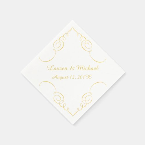 Gold Swirl Border Personalized Wedding Napkins