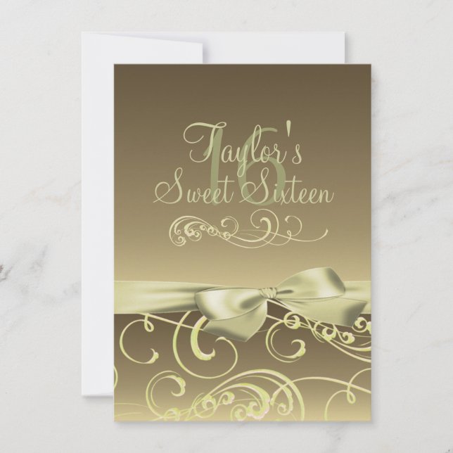 Gold Swirl & Bow Image Birthday Invitation (Front)
