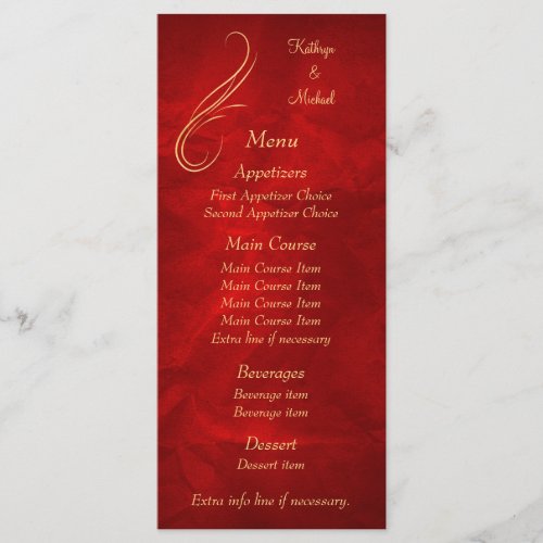 Gold Swirl Bright Red Wedding Menu