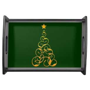 Gold Swirl Christmas Tree Serving Tray