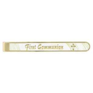 Gold Swirl FIRST COMMUNION with CROSS Finish Tie Clip