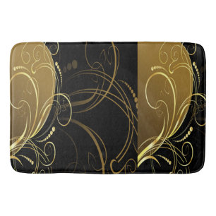 gold swirl,floral,black,chic,modern,design,elegant bathroom mat