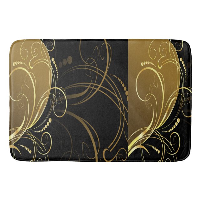 gold swirl,floral,black,chic,modern,design,elegant bathroom mat (Front)