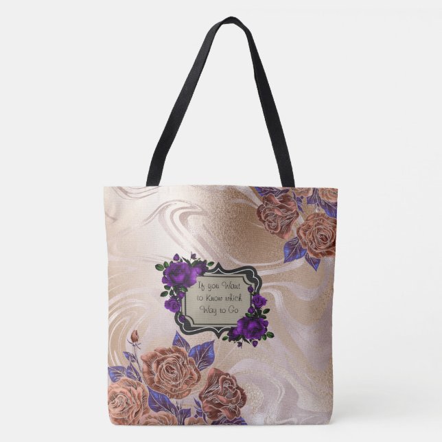 Gold Swirl Marble Floral Tote (Front)
