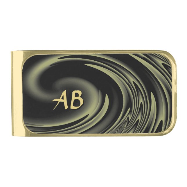 Gold Swirl Monogrammed Gold Finish Money Clip (Front)