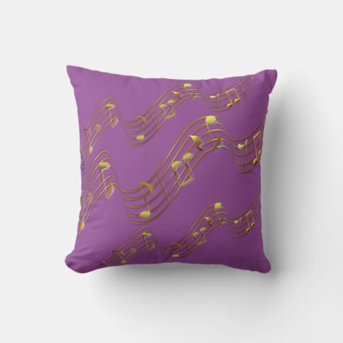 Gold Swirl Music Notes Purple 2 Throw Pillow