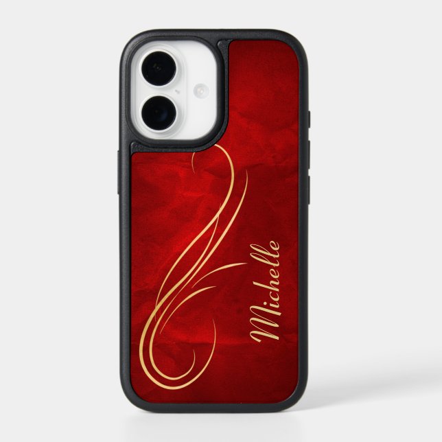 Gold Swirl on Red Personalized Otterbox iPhone Case (Back)