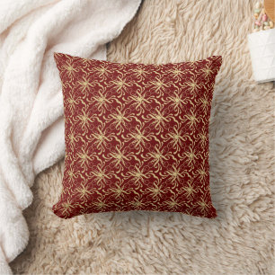 Gold Swirl Pattern on Maroon Red Throw Pillow