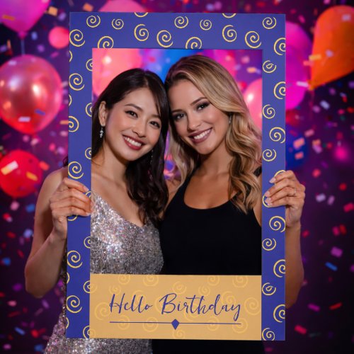Gold Swirl Selfie Frame, Blue Custom Photo Frame