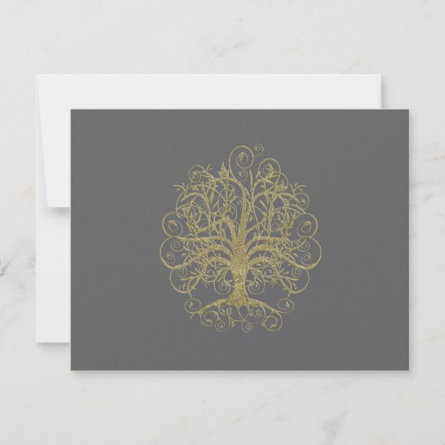 Gold Swirl Tree Gray Wedding  Response Card RSVP (Front)